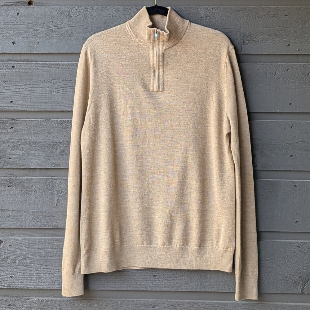 Banana Republic Factory Merino Wool Half Zip Sweater 734697 Camel Tan Medium